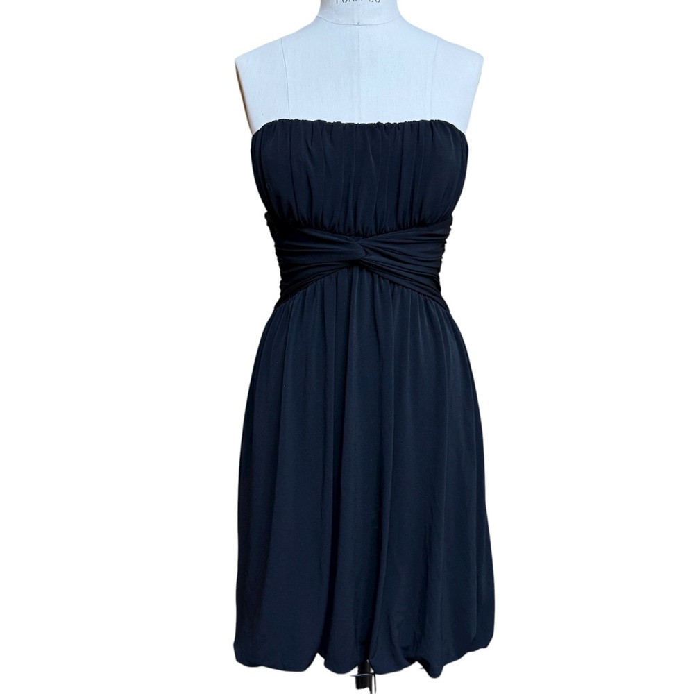 Max & Cleo Strapless Babydoll Dress Size 6 Black Pleated Cocktail Party Grunge
